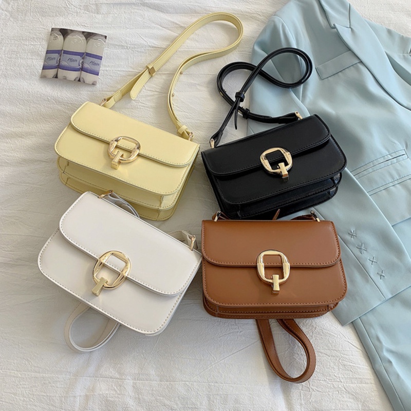 Túi Đeo Chéo Màu Trơn Khóa Đinh Tán Kim Loại Thời Trang Cho Nữ