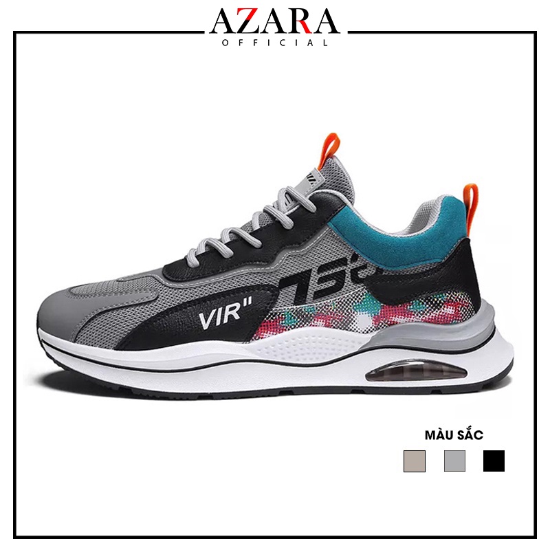 Giày Thể Thao Nam AZARA - Sneaker Màu Xám - Kaki - Đen, Giúp Tăng Chiều Cao, Êm Chân, Chống Trượt - G5045