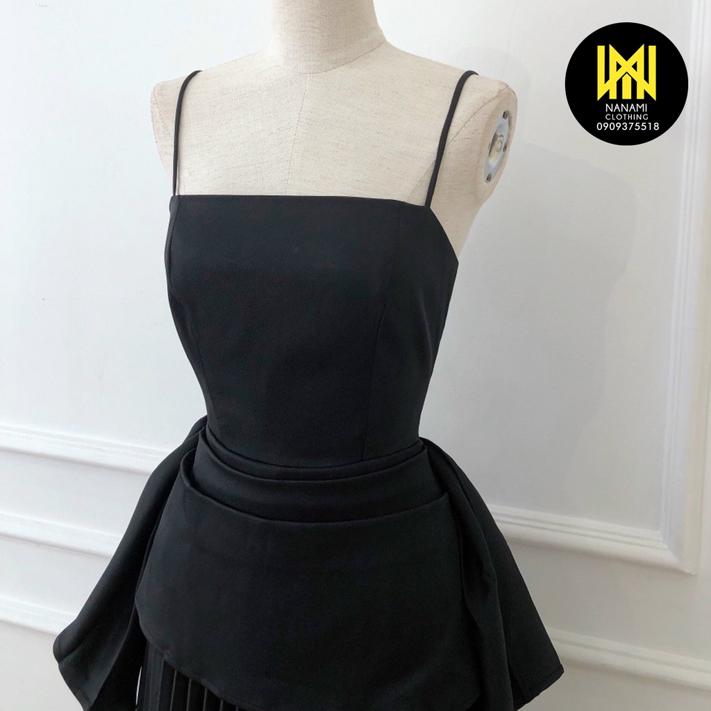 ( HÀNG CHUẨN ĐẸP ) Đầm hai dây phối dập ly cotton hàn Nanami form dáng dịu dàng thướt tha đi tiệc sang chảnh - ATNU070