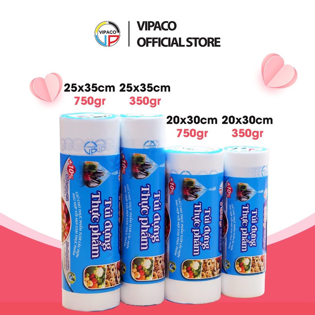 Túi đựng thực phẩm tự phân hủy sinh học cuộn 205 túi Vipaco an toàn, thân thiện môi trường