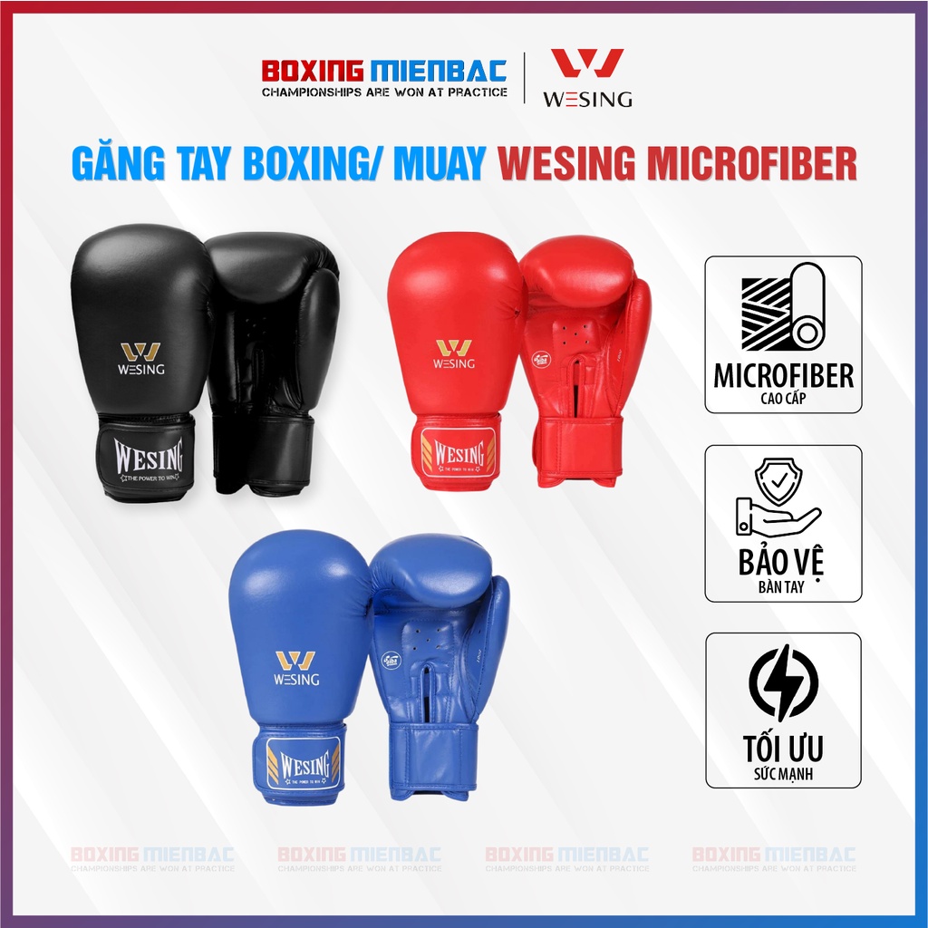 Găng Tay Wesing Microfiber Leather Các Màu Chính Hãng - Boxing/ MuayThai/ Kickboxing Training