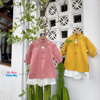 Bộ áo dài cách tân beemo thêu hoa cho bé gái