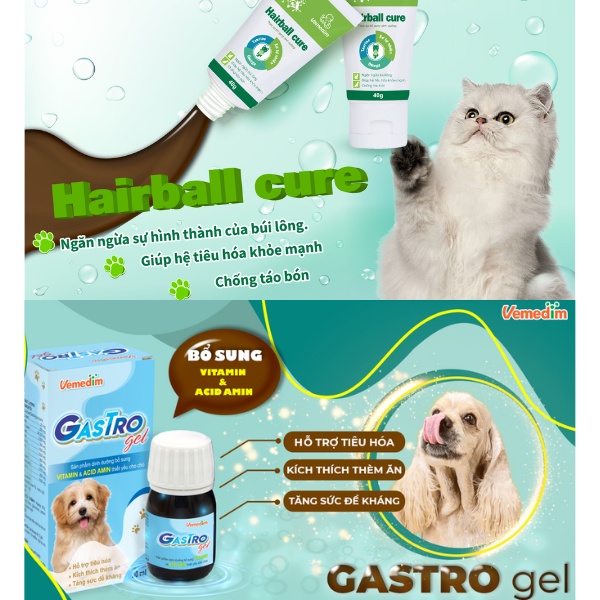 Gel dinh dưỡng cho Chó Mèo Vemedim giúp ăn ngon miệng tiêu hoá tốt- Gastro - Hairball Cure - chọn loại