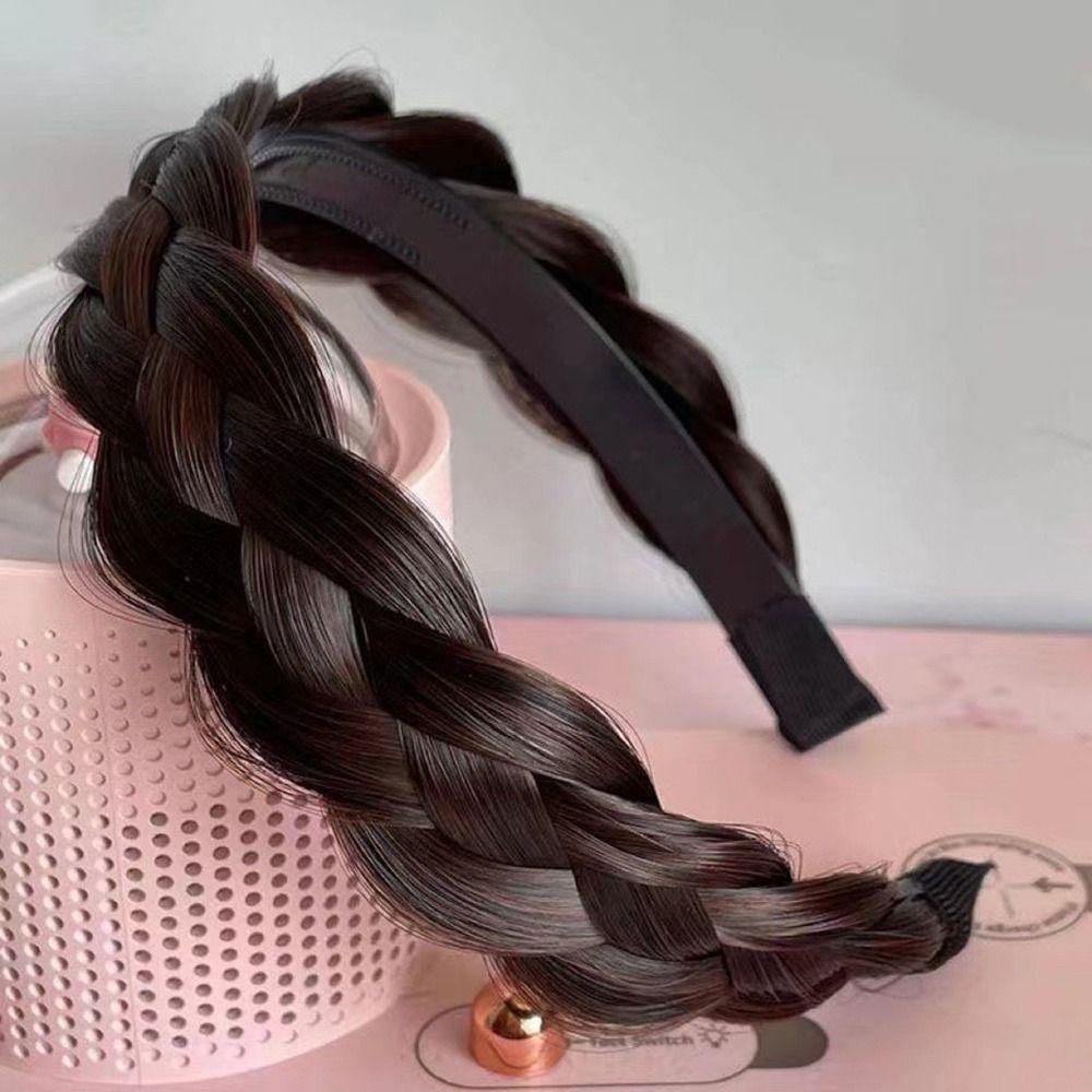 Băng Đô Dạng Tóc Giả Thắt Bím Bản Rộng Chống Trượt Dễ Thương Cho Nữ