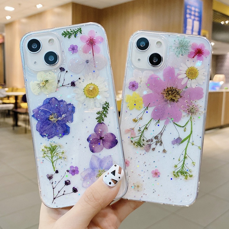 Ốp Điện Thoại TPU Cứng Họa Tiết Hoa Lấp Lánh Cho iPhone 14 13 12 11 Pro Max Mini XS XR X 8 7 6 6S Plus + SE 2020