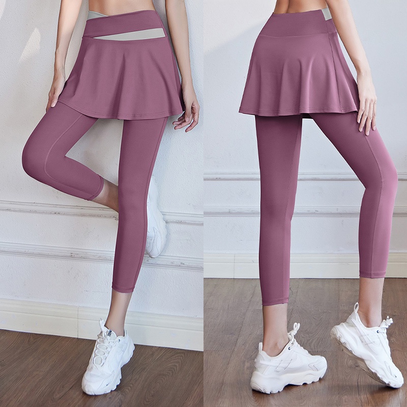 Quần Legging Thể Thao Giả Váy Hai Lớp Lưng Cao Co Giãn Nhiều Màu Sắc Dành Cho Nữ