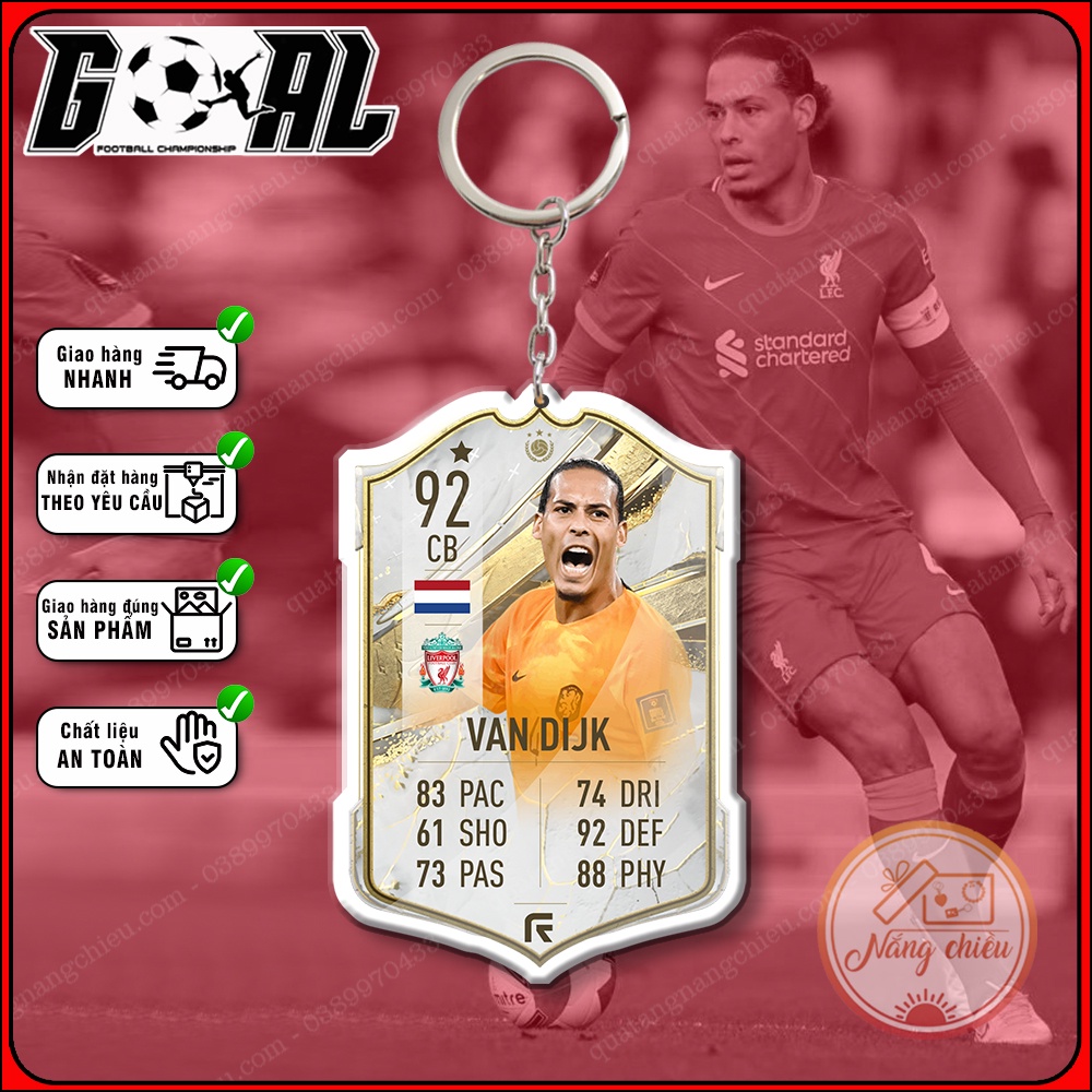 Móc khóa van Dijk Thẻ cầu thủ bóng đá  Móc khóa theo yêu cầu