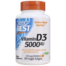 Doctor's Best Vitamin D3 5000IU Veggie Softgels, 180ea, 1EA