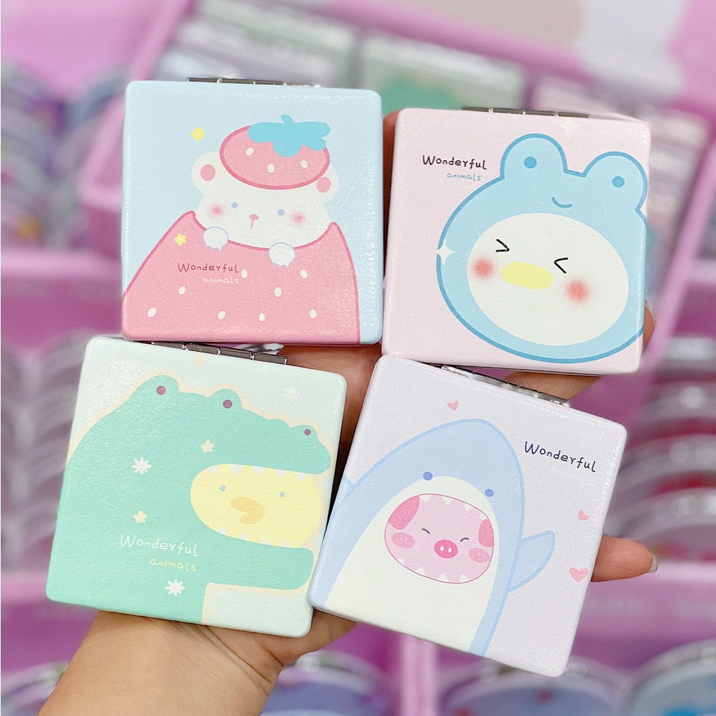 Gương gập mini bỏ túi, Gương gấp gọn 2 mặt siêu cute cho bạn nữ