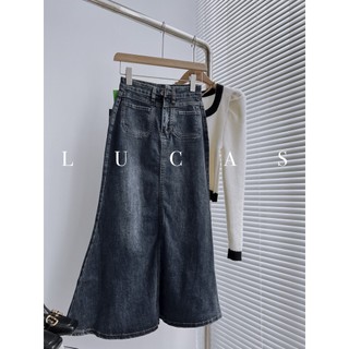 Chân váy jeans xanh dáng đuôi cá dài 2 túi