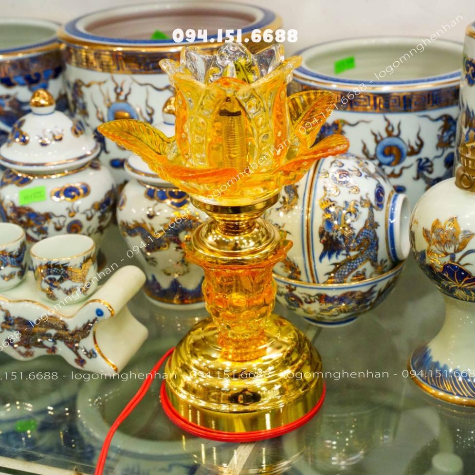Đèn Thờ Bày Ban Thần Tài , Ban Gia Tiên ,Bông Thuỷ Tinh Sang Trọng Cao 20cm