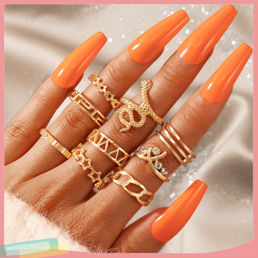 Set 9 nhẫn đeo tay kim loại tạo hình rắn cá tính cho nữ