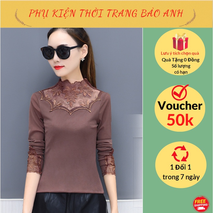 Áo zen nữ tay dài cổ cao thời trang thu đông phong cách hàn, áo ren mix chân váy siêu xinh