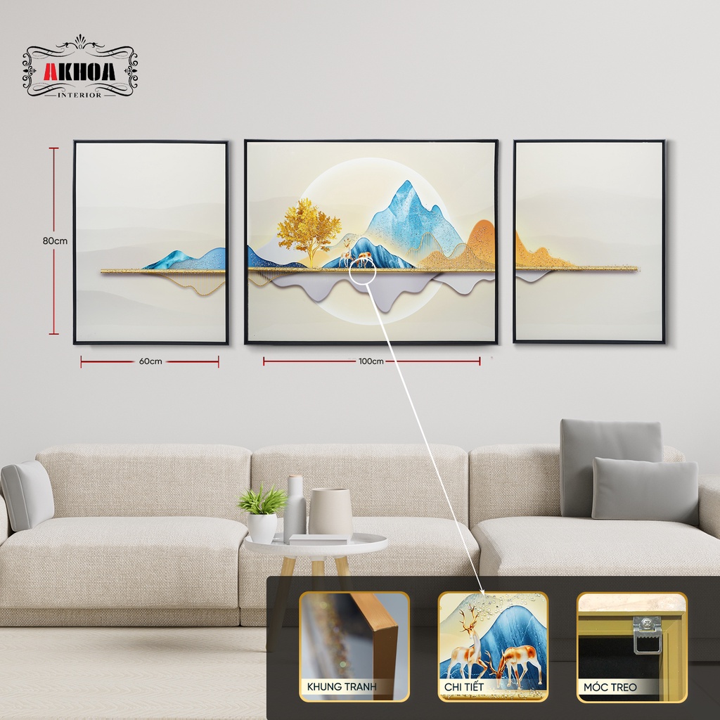 BỘ 3 TRANH TRÁNG GƯƠNG CAO CẤP AKHOA KT 60x80 + 100x80