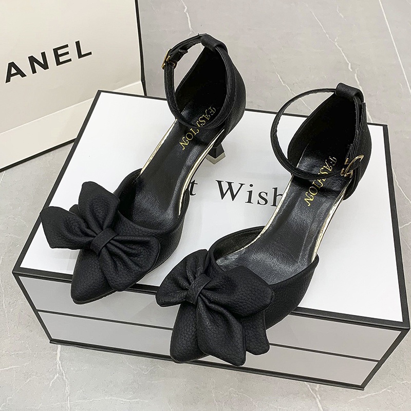 Ielgy Giày Cao Gót Đính Nơ Màu Trắng Dễ Phối Đồ Phong Cách Hàn Quốc Cho Nữ