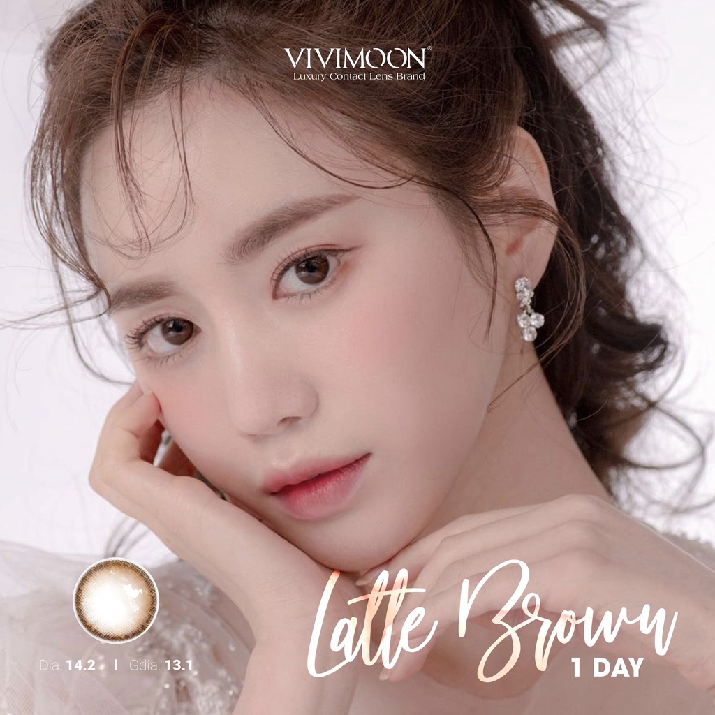 Lens khóa ẩm cận 1 ngày màu nâu tự nhiên Latte Brown kính áp tròng Vivimoon