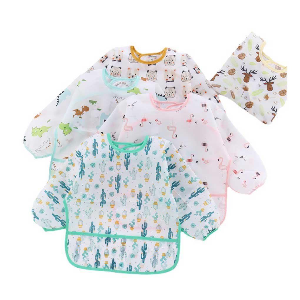 Bộ 4 Tạp Dề Chống Nước Tay Dài In Hình Hoạt Hình Unisex Cho Trẻ Em