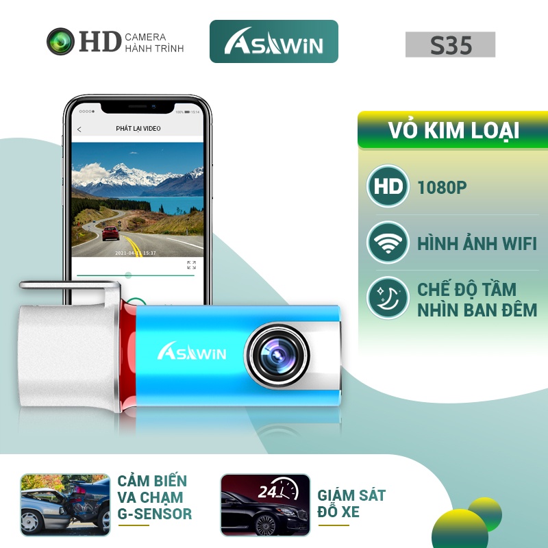 Asawin Camera hành trình WiFi đầu ghi hình xe hơi Thông minh Full HD 1080P Camera hành trình WIFI Máy ghi âm lái xe tự động Điều khiển ứng dụng Tầm nhìn ban đêm Camera ô tô Vòng lặp video Giám sát đỗ xe 24 giờ Đa ngôn ngữ