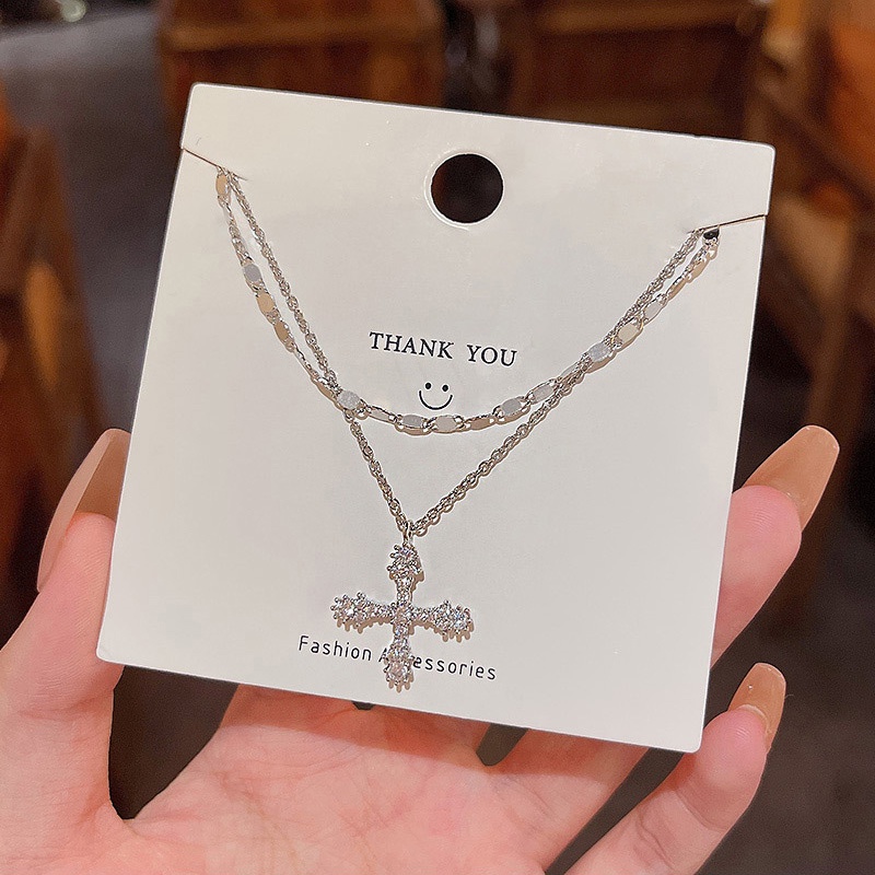 Vòng Cổ Choker Bằng Titan Mặt Thánh Giá Đính Kim Cương Nhân Tạo Phong Cách Mới Cho Nữ