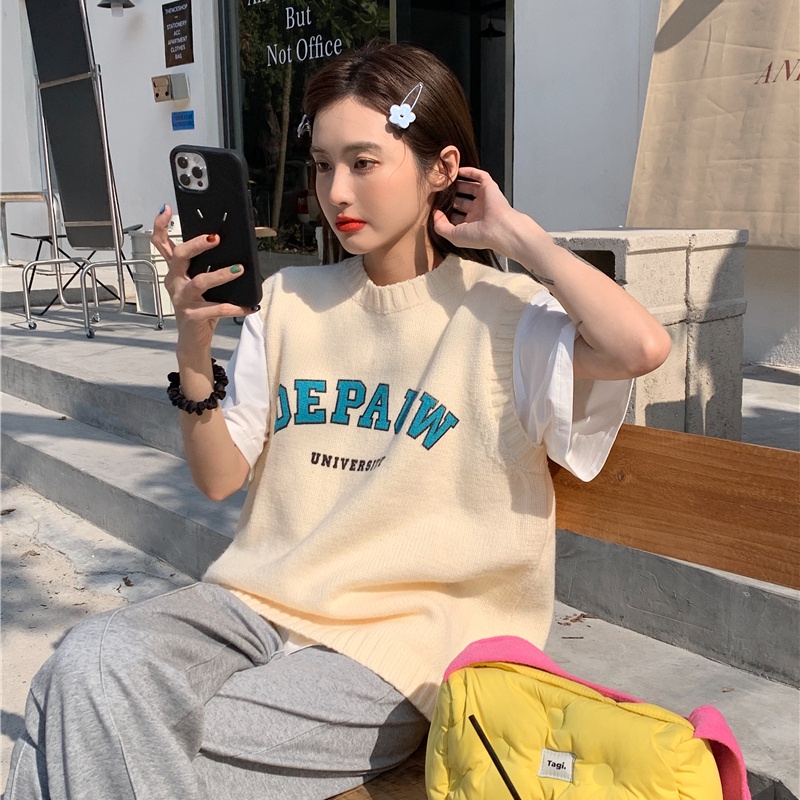 Áo dệt kim sát nách SUXI dáng ôm phong cách Hàn Quốc thời trang mùa thu cho nữ