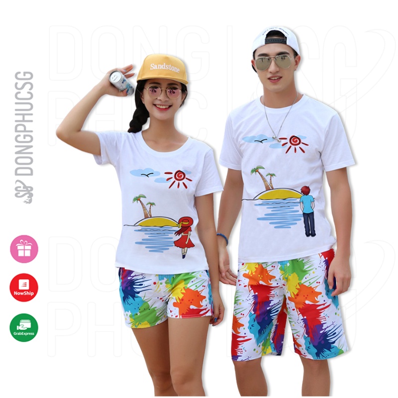 Đồ đôi đi biển nam nữ set gồm áo thun và quần hoạ tiết nổi bật có thể mặc gia đình cặp đôi hay hội nhóm DDB48 DONGPHUCSG