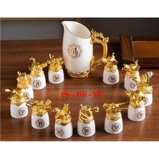 Bộ 12 ly rượu hình con giáp kèm hộp siêu sang - siêu rẻ