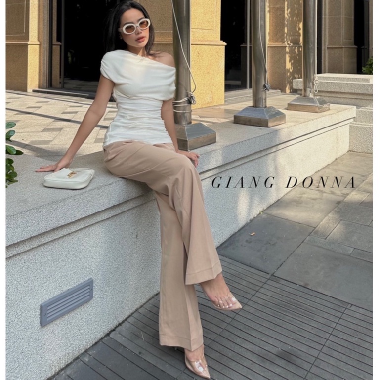 Set Quần Tây Suông Áo Trễ tay  Ngắn Chất Dày Dặn Thanh Lịch