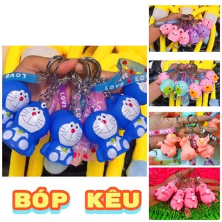 Móc khoá hình đôrêmon bóp kêu-nhựa dẻo - treo cặp-treo balô xinh xắn