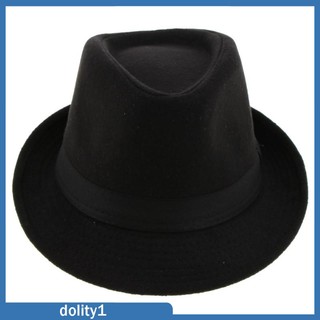 [Dolity1] Mũ len nam cổ điển Mùa đông Fedora Trilby Panama Mũ Gangster Đen