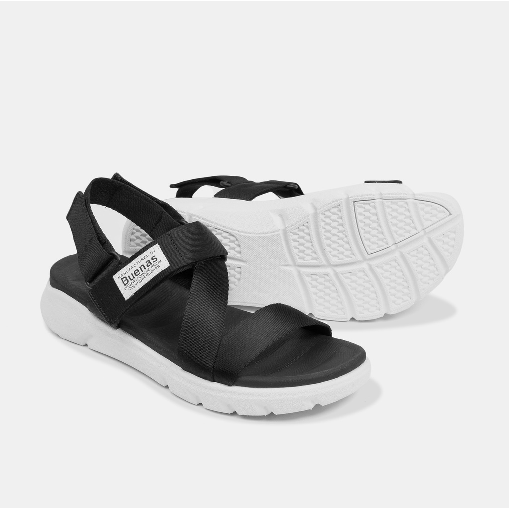 Sandal nam nữ Buenas 2828 màu đen quai dù nhanh khô - dép quai hậu học sinh đế cao 3cm, nhẹ êm