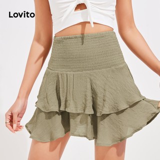 Váy Lovito xếp nếp viền ren cơ bản màu trơn phong cách vintage L16D050 (màu xanh lá)
