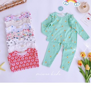 Đồ bộ tay dài bé gái bèo vai xuất Nhật Miwoo