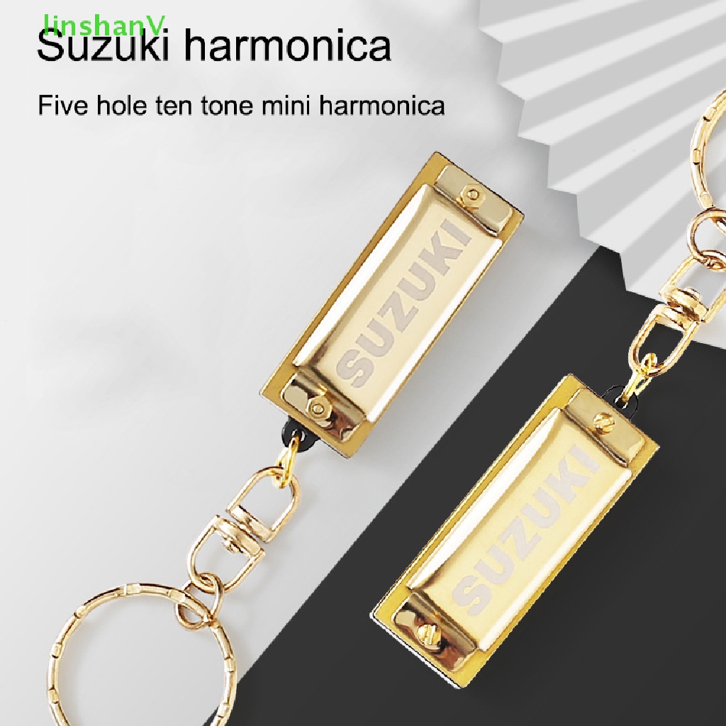 Móc Khóa Kèn Harmonica Mini 5 Lỗ 10 Tông Màu Vàng Kim