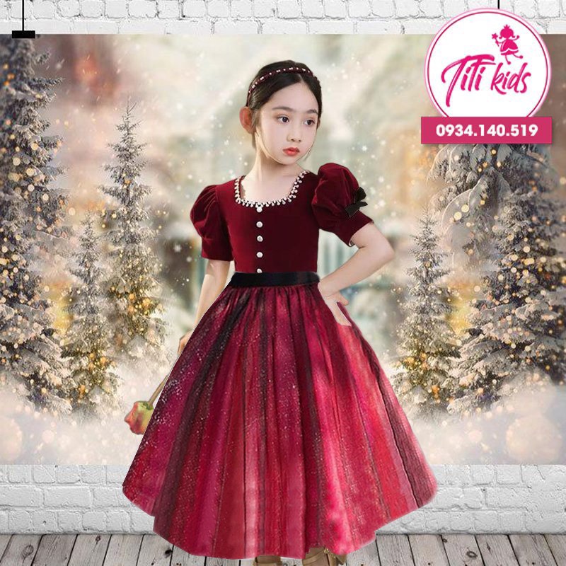 Váy Đầm Bé Gái TiTiKids Đỏ Nhung Cao Cấp CC220