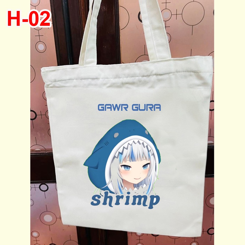 Túi vải tote anime  Hololive Gawr Gura, túi vải canvas anime  Hololive Gawr Gura và in hình theo yêu cầu