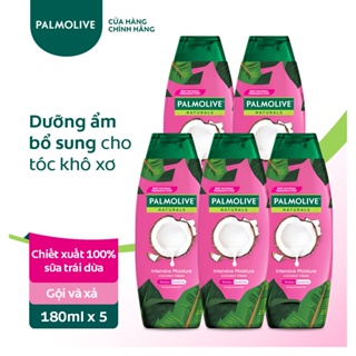 Bộ 5 Dầu gội Palmolive có dầu xả Dưỡng Ẩm bổ sung từ sữa dừa 180ml/chai