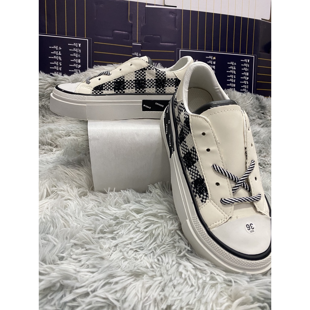 Giày thể thao nữ Vans ⚡ CỰC HOT ⚡ Giày sneaker sọc caro thêu thời trang, phong cách Ulzzang 2 màu đen-xanh hotrend mới