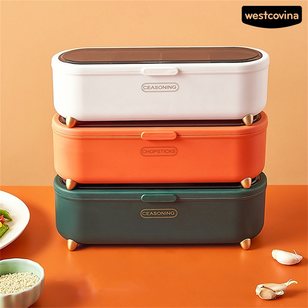 [WEST]⚘Hộp Nhựa Đựng Dụng Cụ Ăn Uống Có Nắp Đậy Tiện Dụng