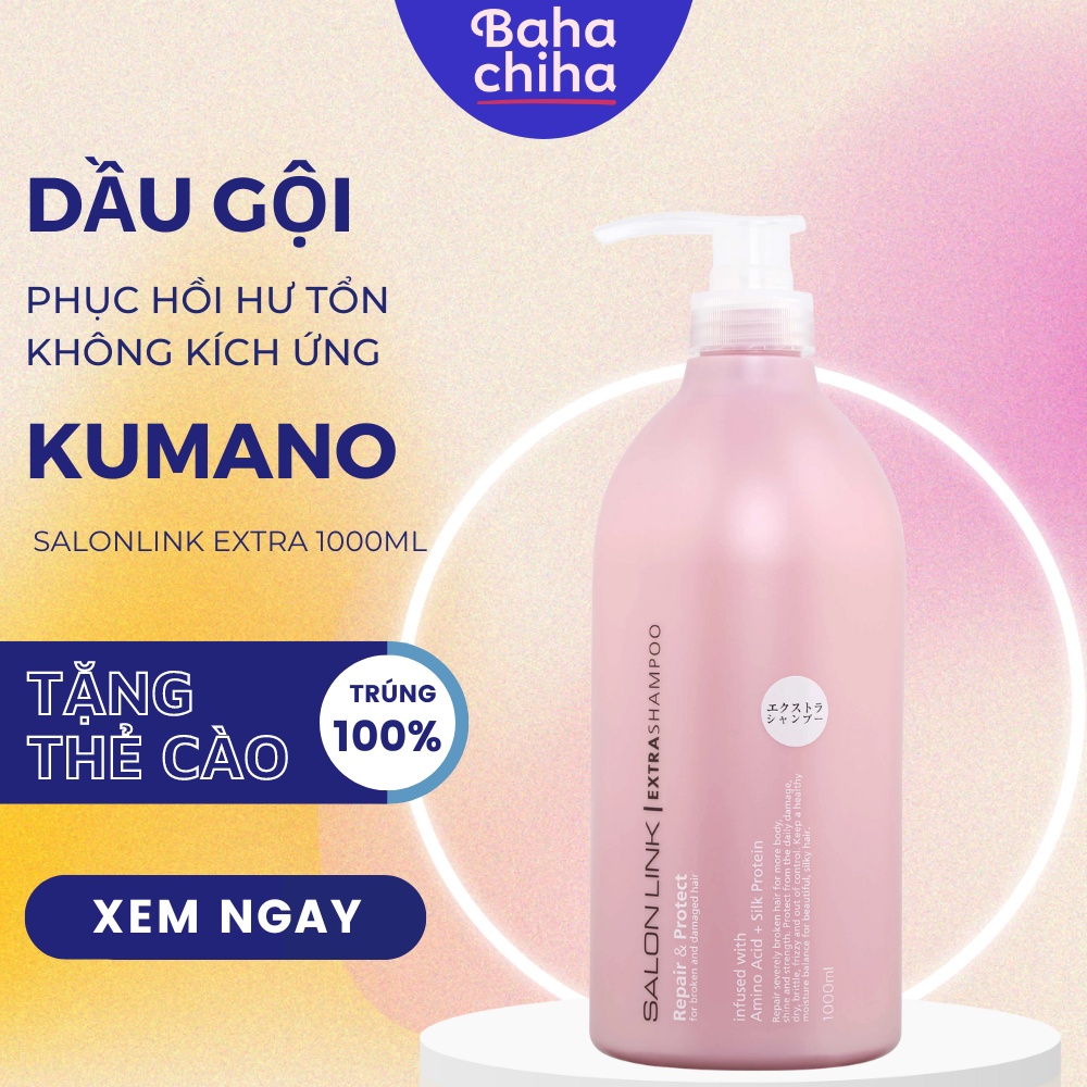 Dầu gội KUMANO Salonlink 1000ml phục hồi tóc hư tổn tóc gội nhuộm giảm sơ rụng tóc nội địa Nhật - bahachiha