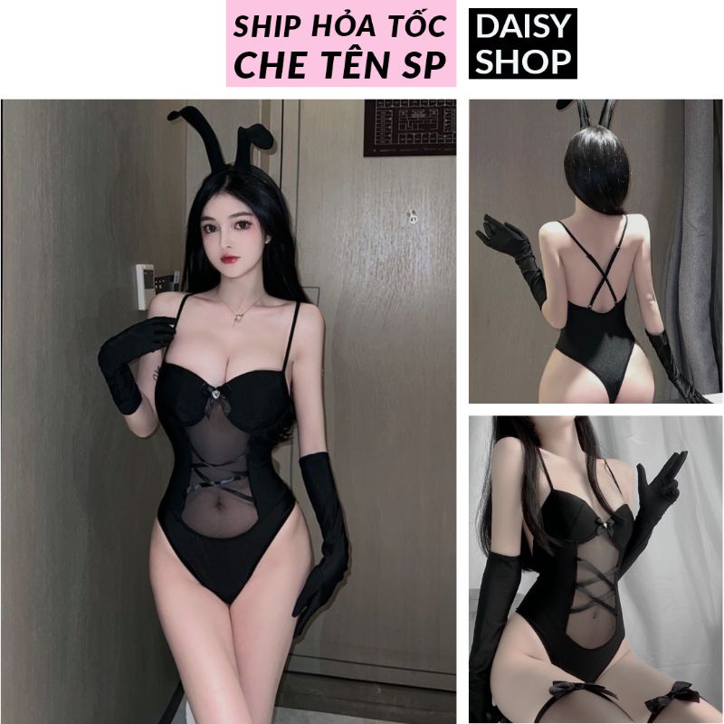 Cosplay thỏ bunny quyến rũ gợi cảm - bodysuit hóa trang Giáng Sinh kèm găng tay và mút ngực | BigBuy360 - bigbuy360.vn