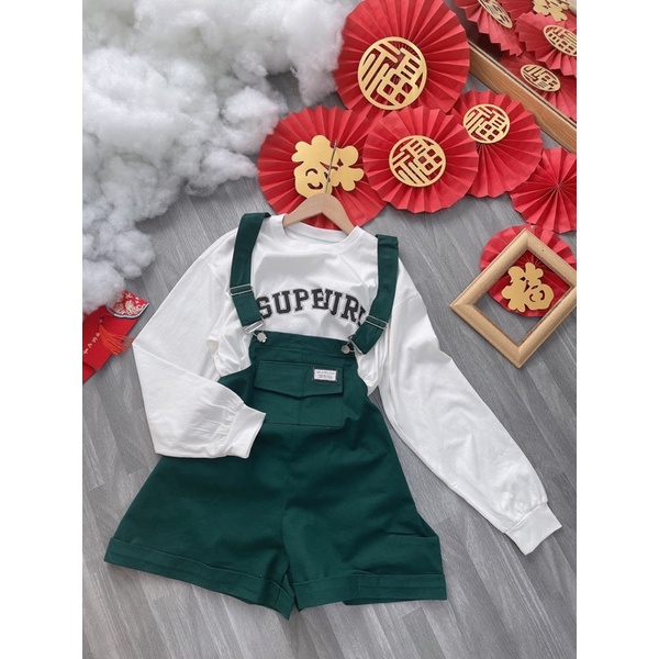 SET YẾM KAKI XANH KÈM ÁO TAY DÀI CHỮ  ✨