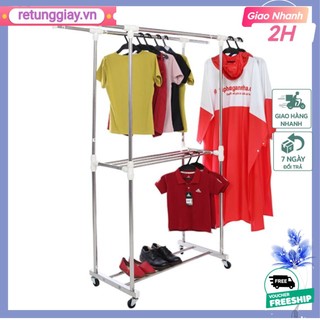Giàn phơi inox đôi lắp ráp cao cấp 2 tầng, kèm giàn phơi khăn Prota