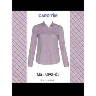 (Có sẵn)Áo sơ mi nữ Thái Hòa sọc caro hồng tím vải sợi tre pha cotton và poly