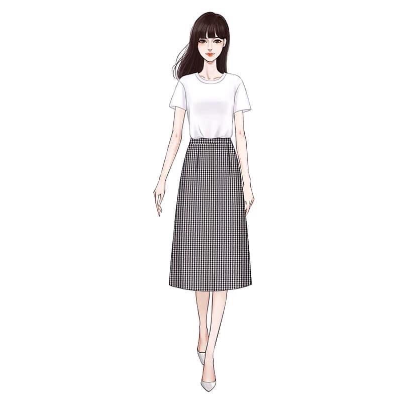 Chân Váy Chữ A Họa Tiết Kẻ Caro Dáng Dài Qua Gối Có Lót dài 70cm