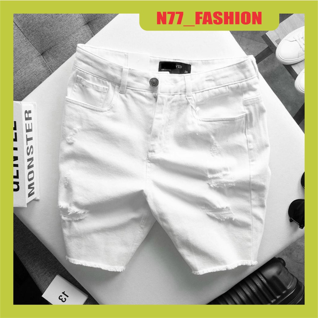 Quần short jean nam đen rách QP78 vải dày co dãn form chuẩn body mẫu mới nhất cao cấp