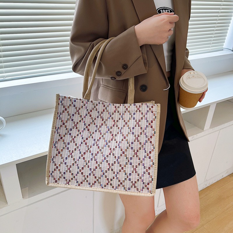 Túi tote cói, túi vải canva có quai xách ccỡ lớn, dạo phố, du lịch, đa năng tiện dụng