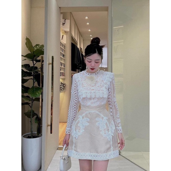 Set áo trễ vai  ren tăm kèm chân váy chữ a siêu xinh,set đầm nữ đi choie đi tiệc siêu sang