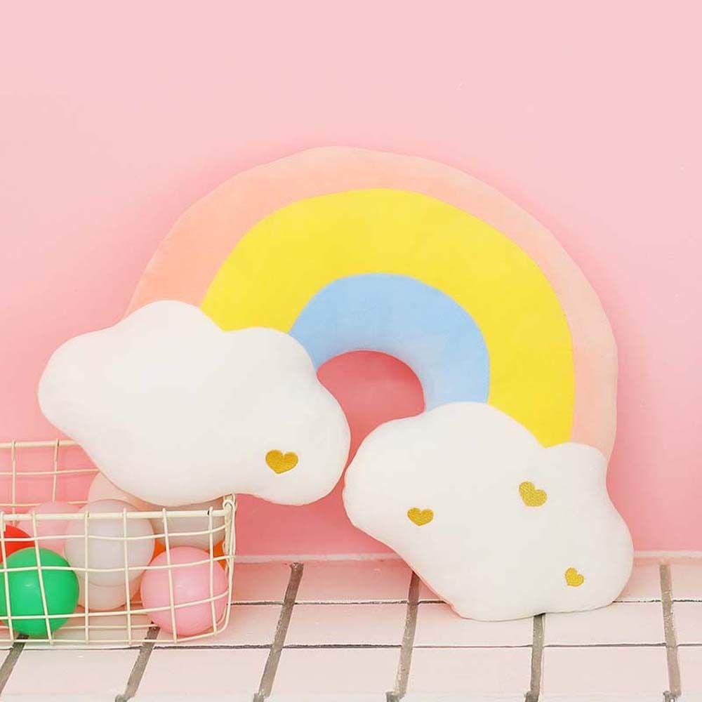 LANFY Gối Nhồi Bông Hình Ngôi Sao / Mặt Trời Màu Cầu Vồng Mềm Mại Trang Trí Ghế Sofa