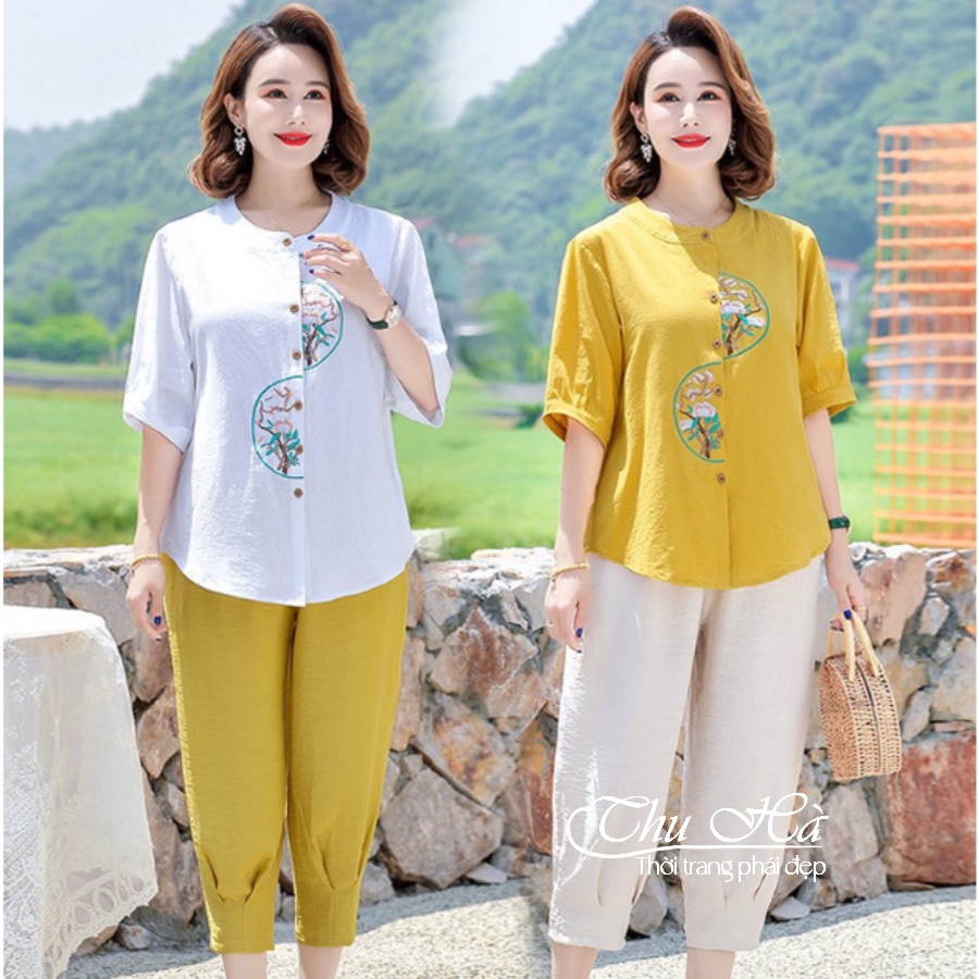Áo sơ mi nữ trung niên tặng mẹ Thu Hà chất liệu cao cấp form rộng bigsize đến 90kg SMH.61