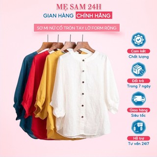 Áo sơ mi nữ trung niên tay lỡ cổ tròn Mẹ Sam 24h form rộng bigsize giấu bụng che khuyết điểm SMH.34